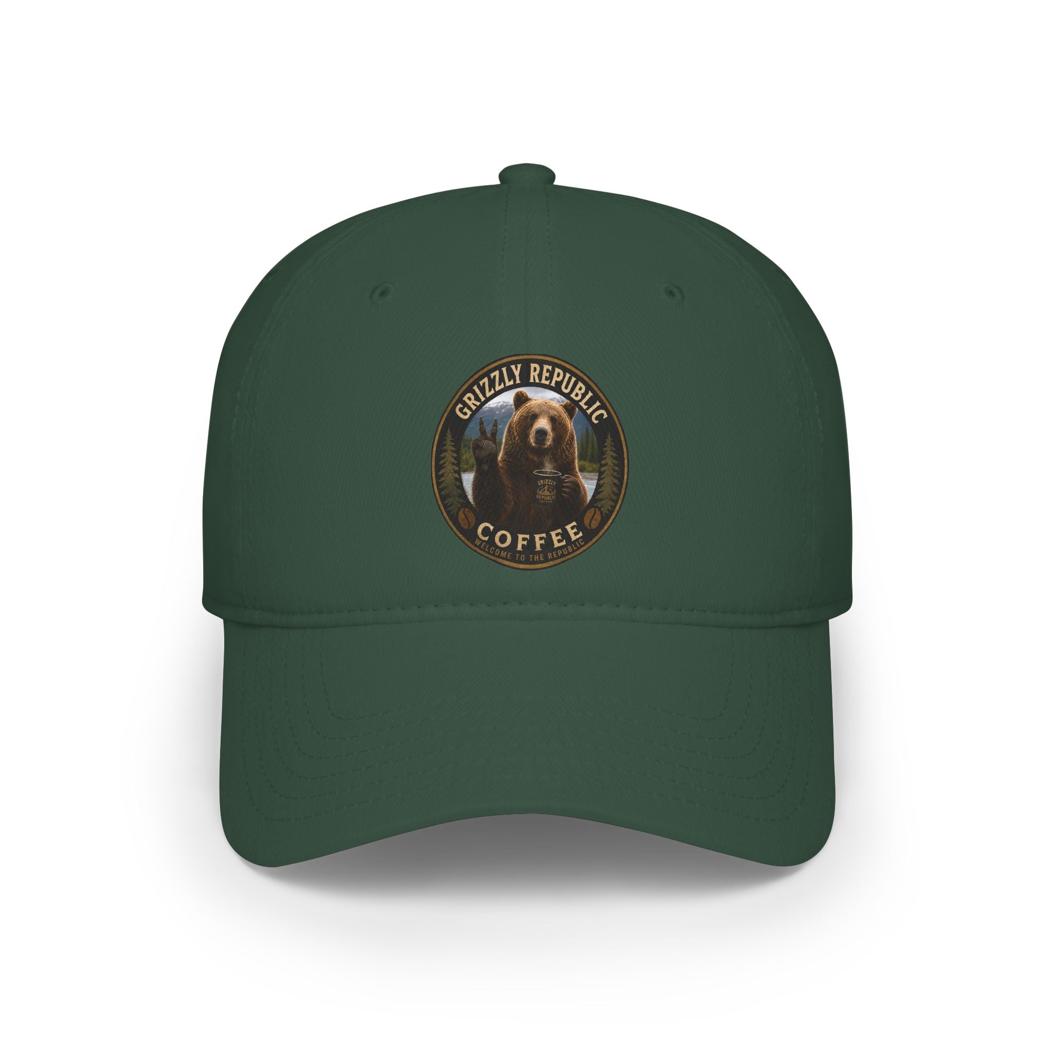 Grizzly Republic Coffee Low Profile Baseball Cap — Bear Logo Dad Hat