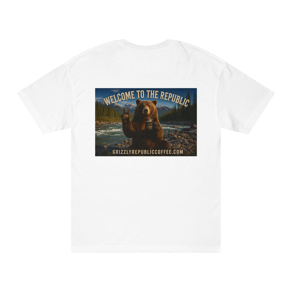 Grizzly Republic Coffee Tee — "Welcome to the Republic" Bear Graphic T-Shirt