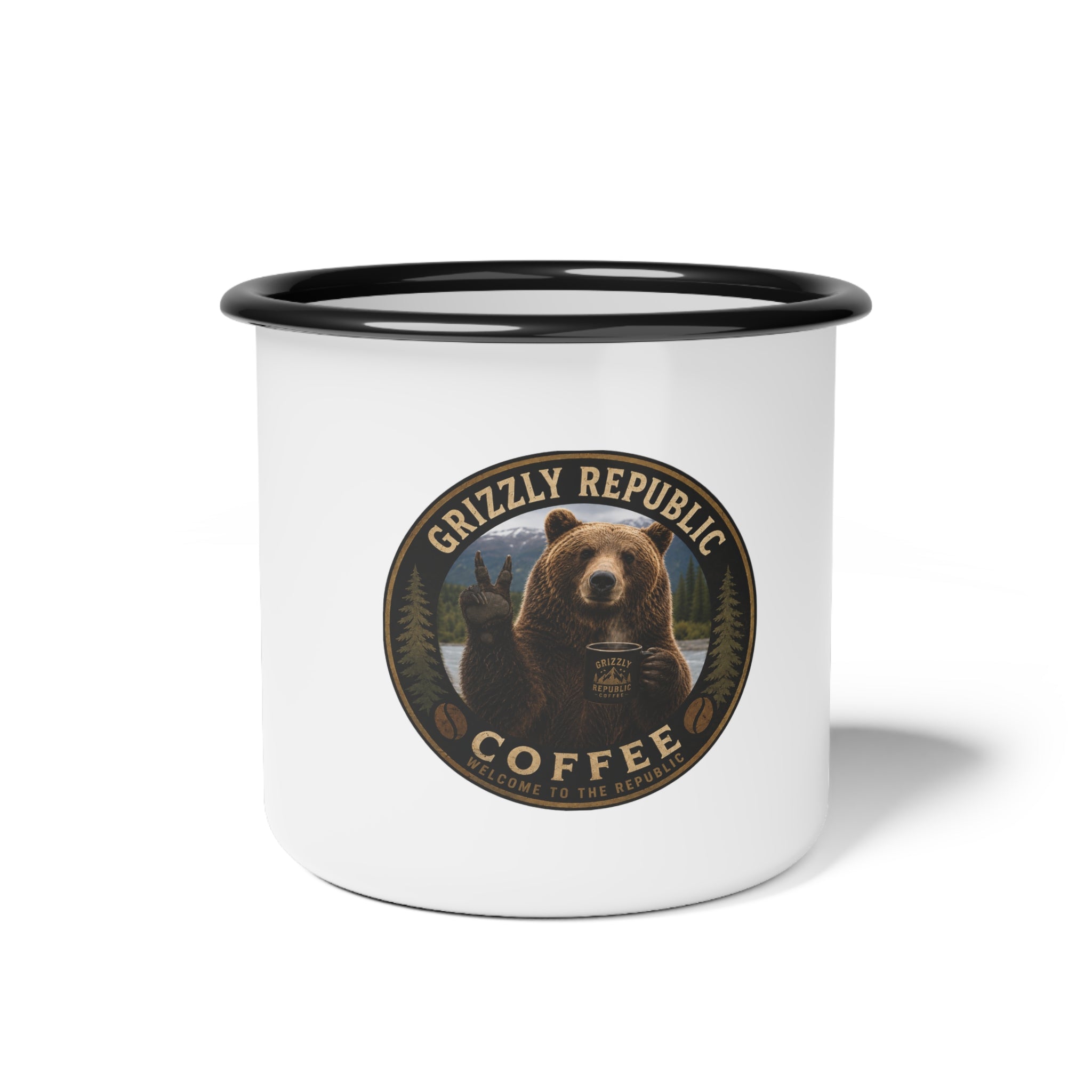Grizzly Republic Coffee Enamel Camp Cup