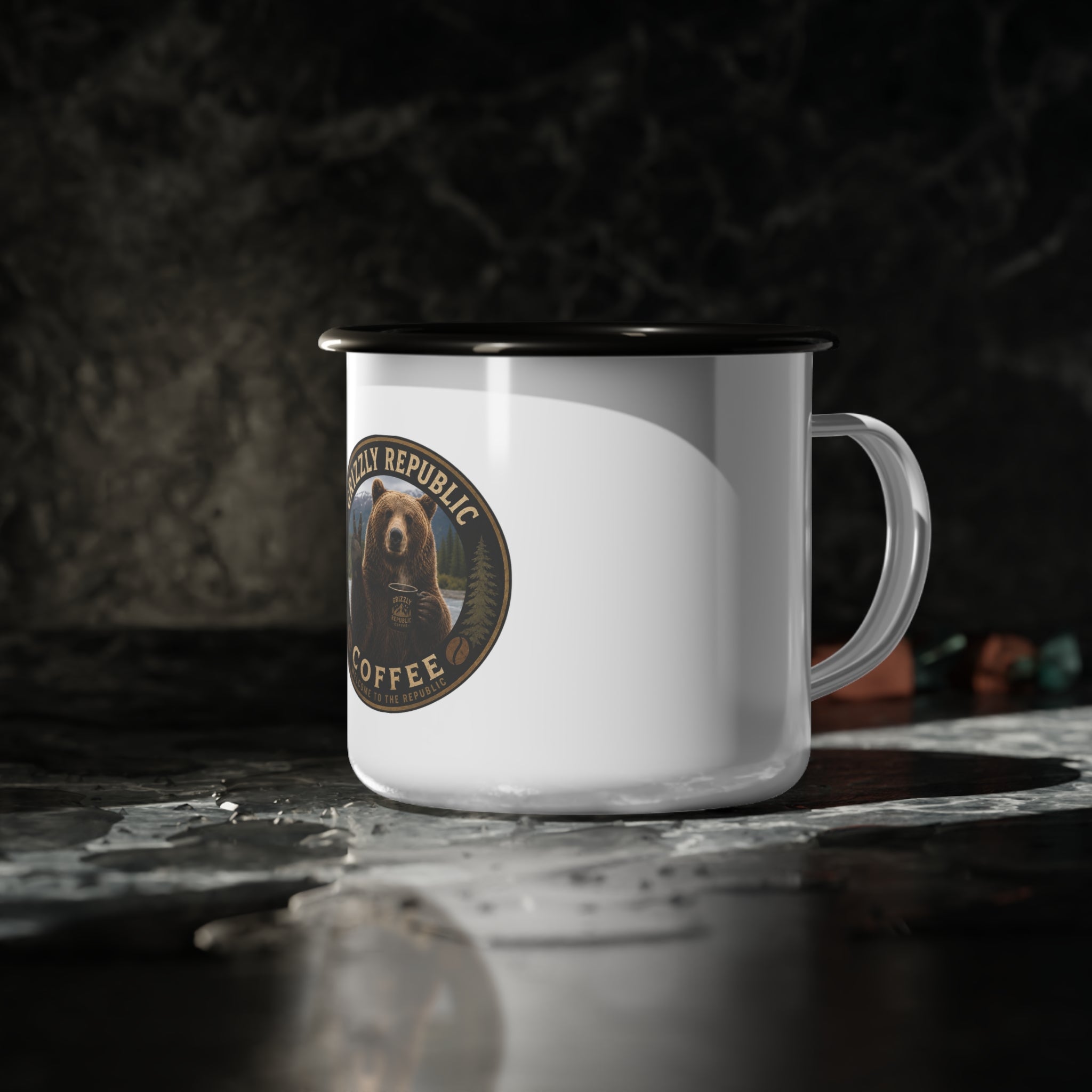 Grizzly Republic Coffee Enamel Camp Cup