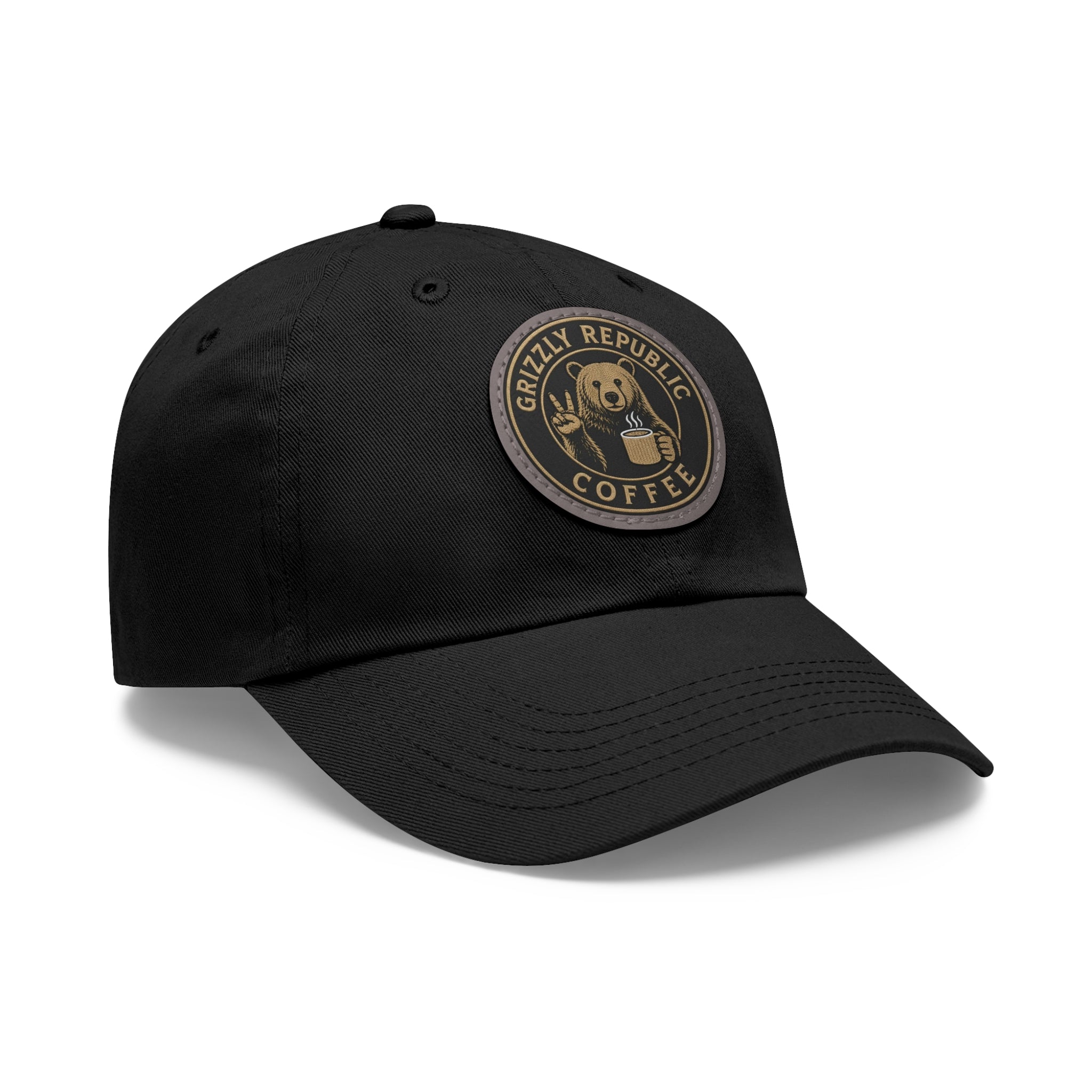 Leather Patch Dad Hat – Grizzly Republic Coffee Logo Cap